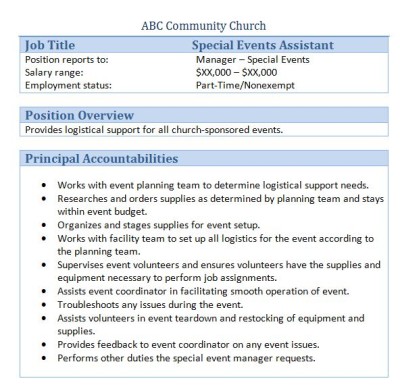 assistant events church job special description descriptions downloadable smartchurchmanagement