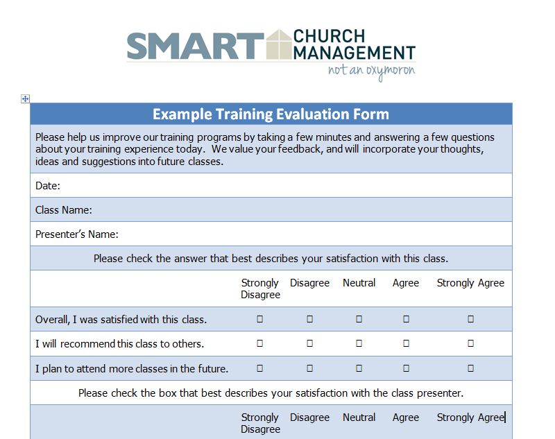 Training Evaluation Form Smart Church Management