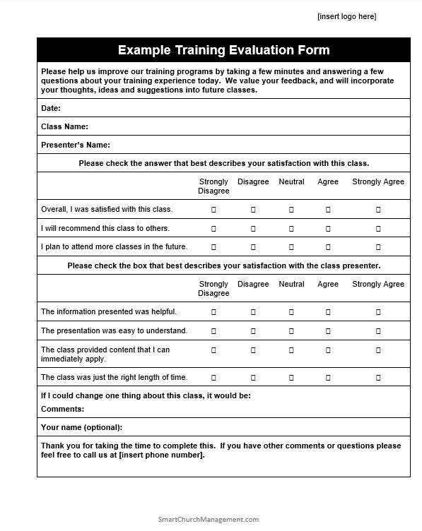 Sample training evaluation form